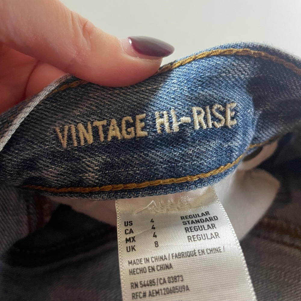 American Eagle Outfitters Vintage Hi Rise Colorblock Jeans Frayed Hem - Size 4 - Picture 7 of 11